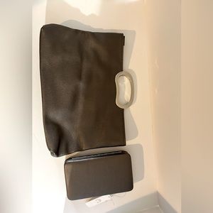Gray clutch purse and matching wallet